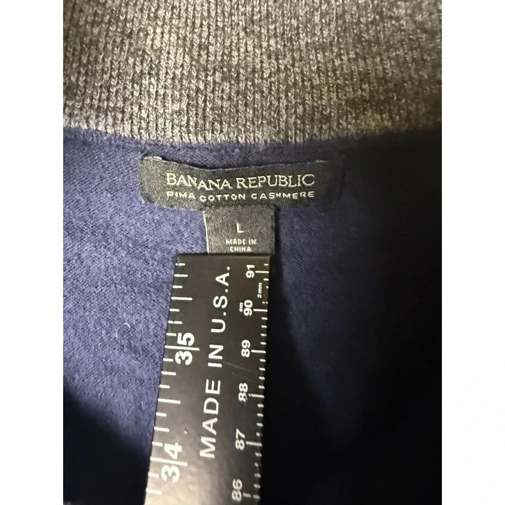Banana Republic 1/4 Zip Mock Neck Sweater Cotton Cashmere Mens L Blue